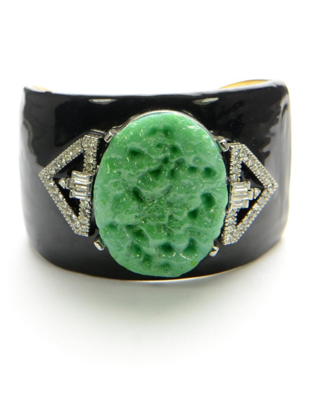 Kenneth Jay Lane KJL Black Enamel Art Deco Crystal Cuff Bracelet